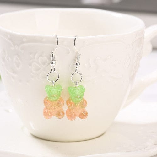 1pc Duo Tone Gummy Bear Earrings Green Orange null The Kawaii Shoppu