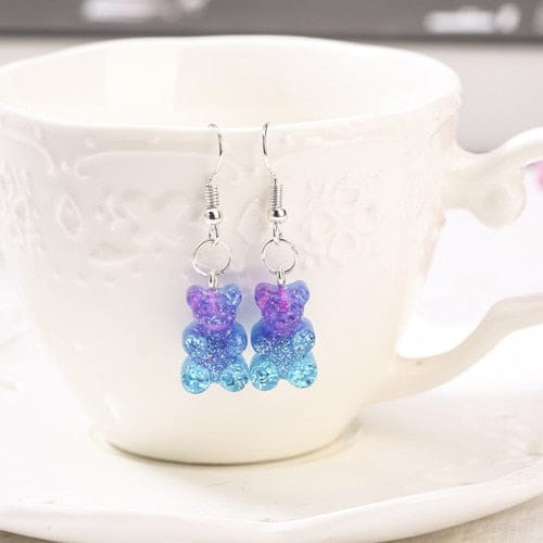 1pc Duo Tone Gummy Bear Earrings Purple Blue null The Kawaii Shoppu