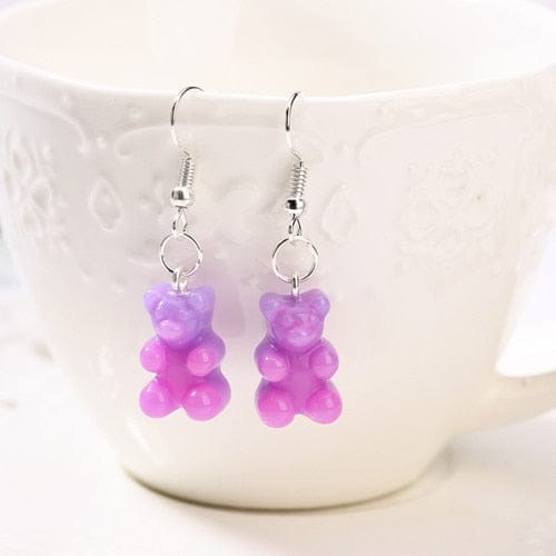1pc Duo Tone Gummy Bear Earrings Purple Pink null The Kawaii Shoppu