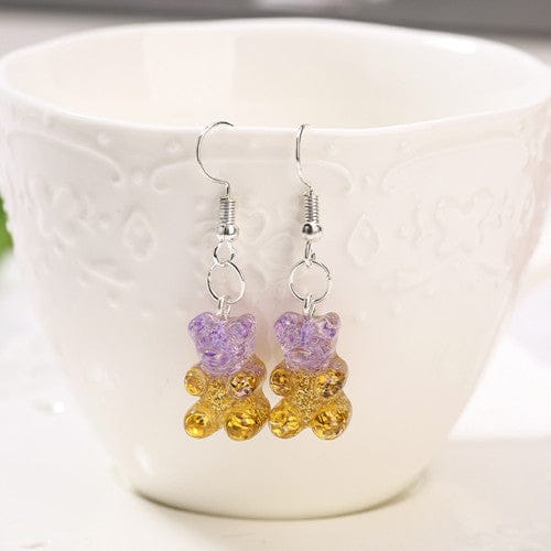 1pc Duo Tone Gummy Bear Earrings Purple Yellow null The Kawaii Shoppu