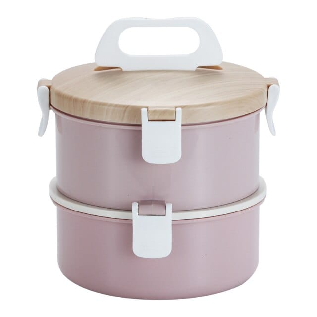 2 Layer Insulated Thermal Round Bento Lunch Box pink 2 Bento The Kawaii Shoppu