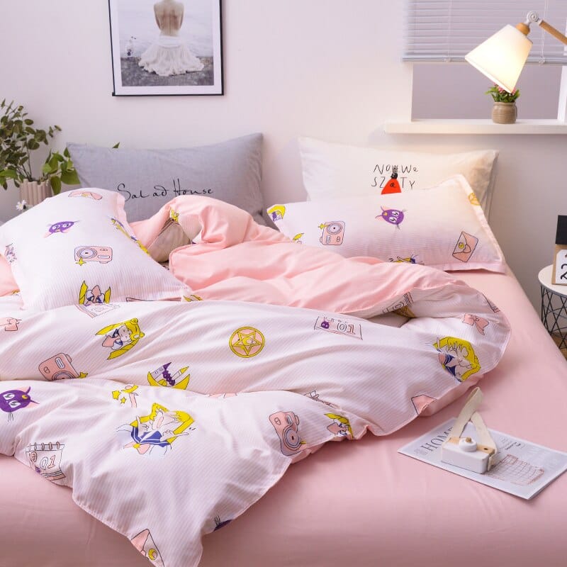3/4pcs set Kawaii Anime Cotton Bedding Set Pink Decor The Kawaii Shoppu