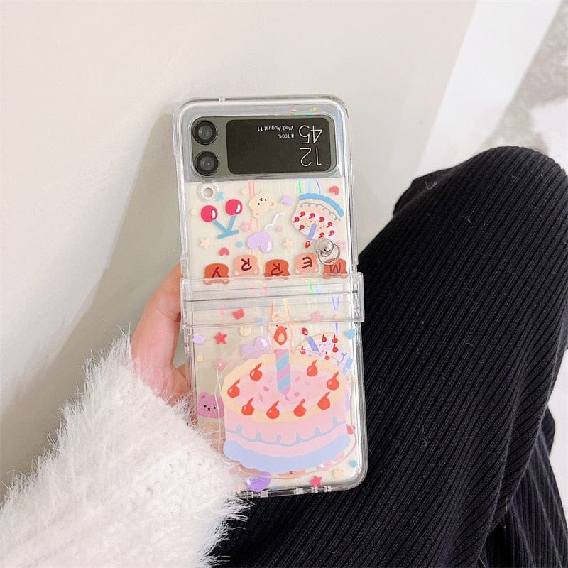 3 in 1 Laser Phone Holder Case For Samsung Galaxy Z Flip 3 For Z Flip 3 Cake Grip Phone Cases & Covers The Kawaii Shoppu