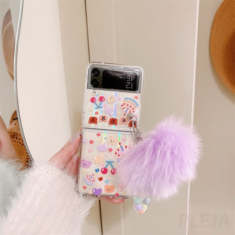 3 in 1 Laser Phone Holder Case For Samsung Galaxy Z Flip 3 For Z Flip 3 Just Pompom Phone Cases & Covers The Kawaii Shoppu