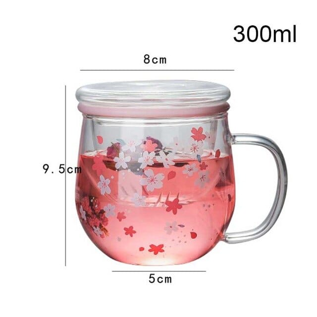 300ml Tea Infuse Sakura Glass Cup Cherry blossoms null The Kawaii Shoppu