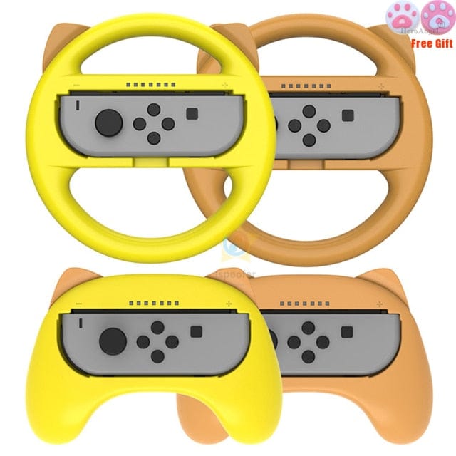 4 in 1 Pink Kitty Switch Wheel & Grips Yellow Brown 3C The Kawaii Shoppu