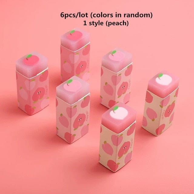 6pcs Kawaii Fruity Sakura Erasers peach style Stationery The Kawaii Shoppu