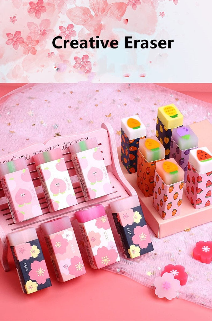 6pcs Kawaii Fruity Sakura Erasers Stationery The Kawaii Shoppu