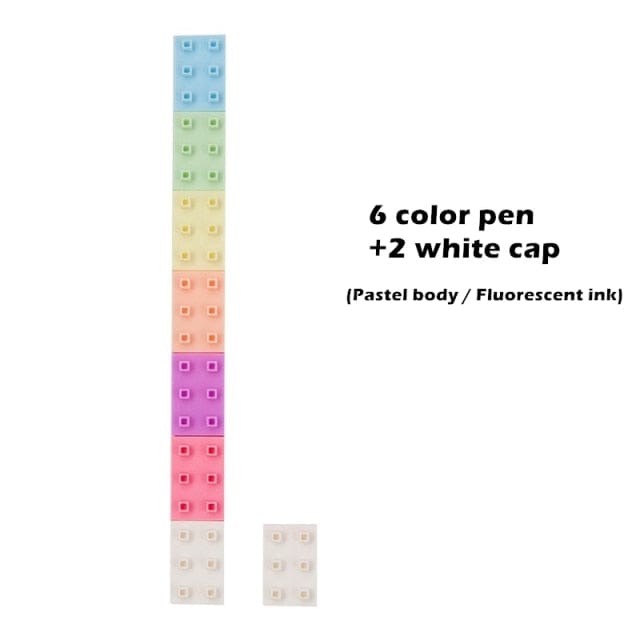 6pcs Pastel Color Building Block Highlighter Pen Set Stationery The Kawaii Shoppu