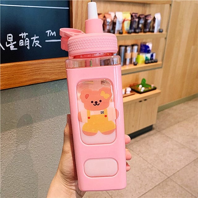 900ml Kawaii Bear Water Bottle With Straw 900ml Pink C Bottle The Kawaii Shoppu