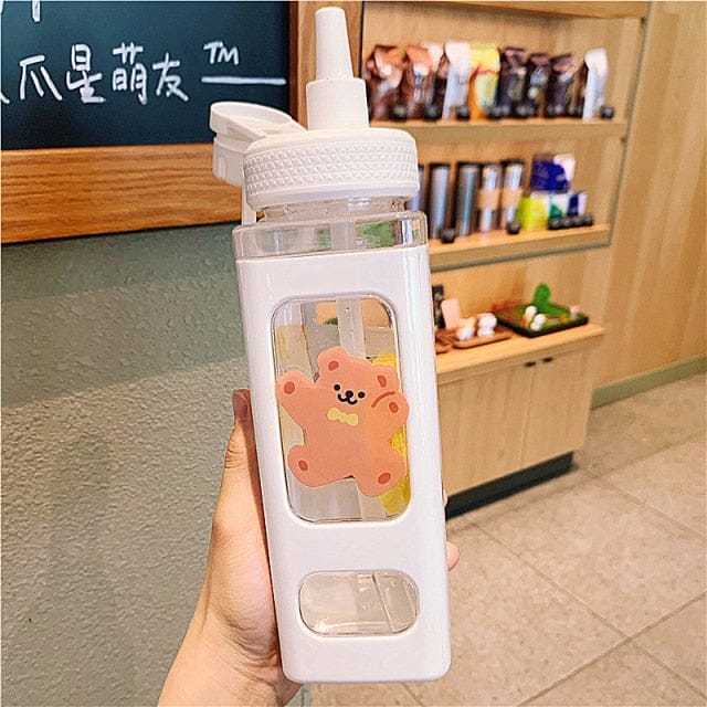 700ml】Kawaii Bear Water Bottle With Straw