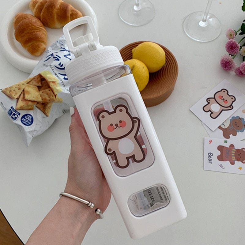 Kawaii Bear Water Bottle With Straw 700ml - 900ml - Kawaii Fashion Shop
