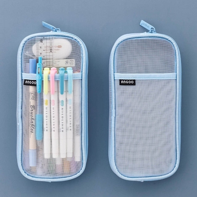 Angoo [Simple] Pen Bag Pencil Case, White Color Youth Dream Canvas Pens  Phone Holder Storage Pouch for Stationery School A6171