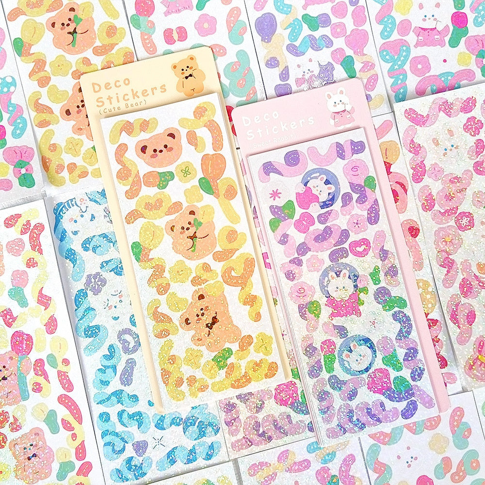 12 Sheets Kawaii Cute Shiny Laser Ribbon Deco Stickers – The