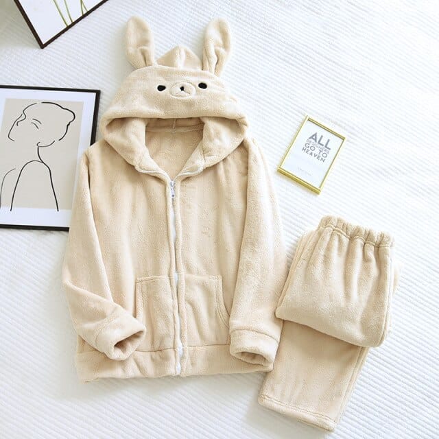 Bear Bunny Soft Flannel Pyjamas Beige Bunny XL Clothing and Accessories The Kawaii Shoppu