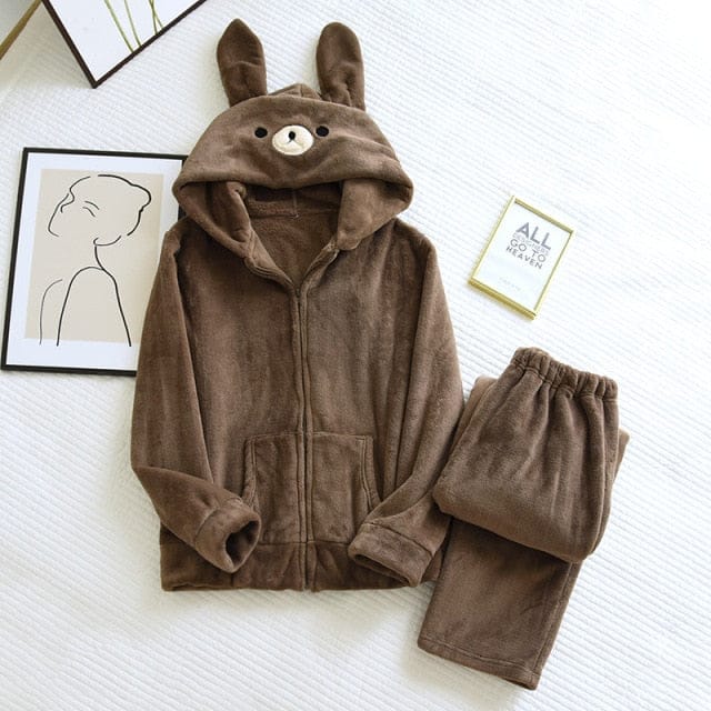 Bear Bunny Soft Flannel Pyjamas Coffee Bear L Clothing and Accessories The Kawaii Shoppu