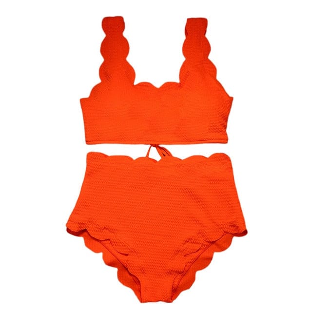 Block Color Scalloped Bikini orange L Fashion The Kawaii Shoppu
