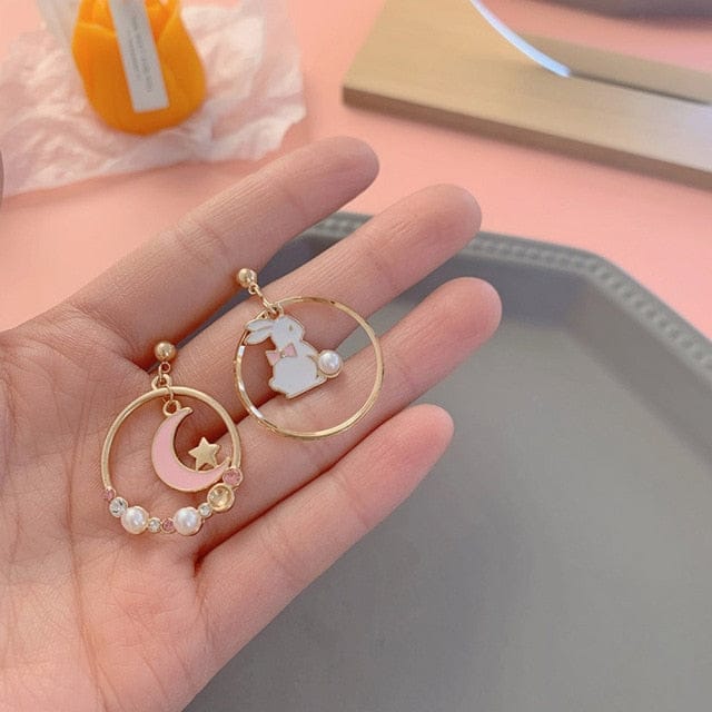 Bunny Moon Drop Earring Pink Accessory The Kawaii Shoppu