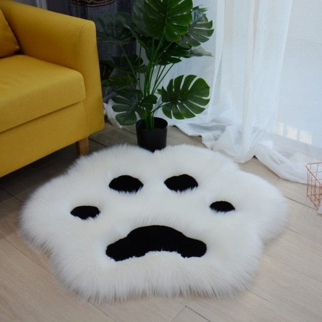 Cat Paw Fluffy Carpet Rug 60x60cm White Black null The Kawaii Shoppu