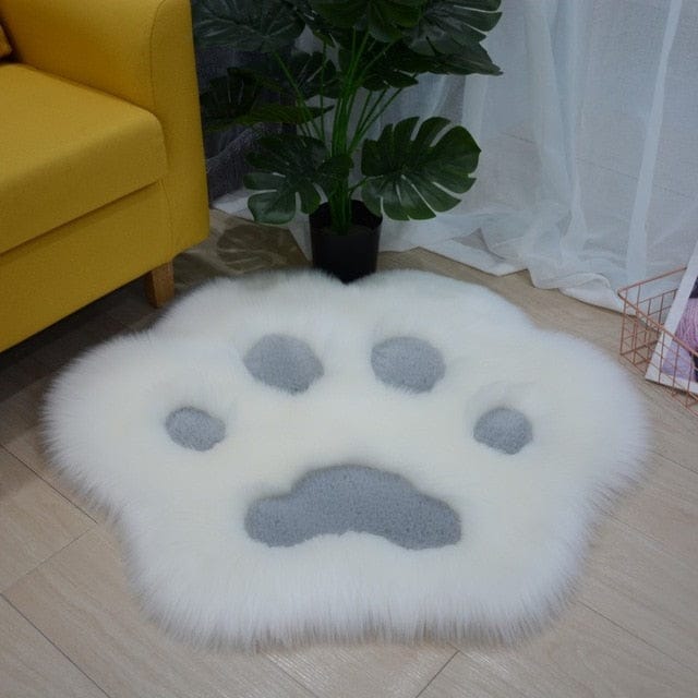 Cat Paw Fluffy Carpet Rug 60x60cm White Gray null The Kawaii Shoppu