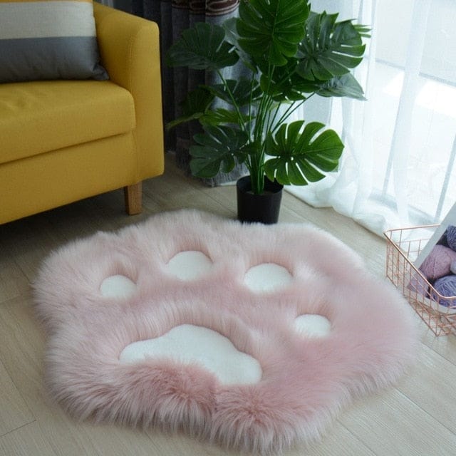 Cat Paw Fluffy Carpet Rug 90x90cm Pink White null The Kawaii Shoppu