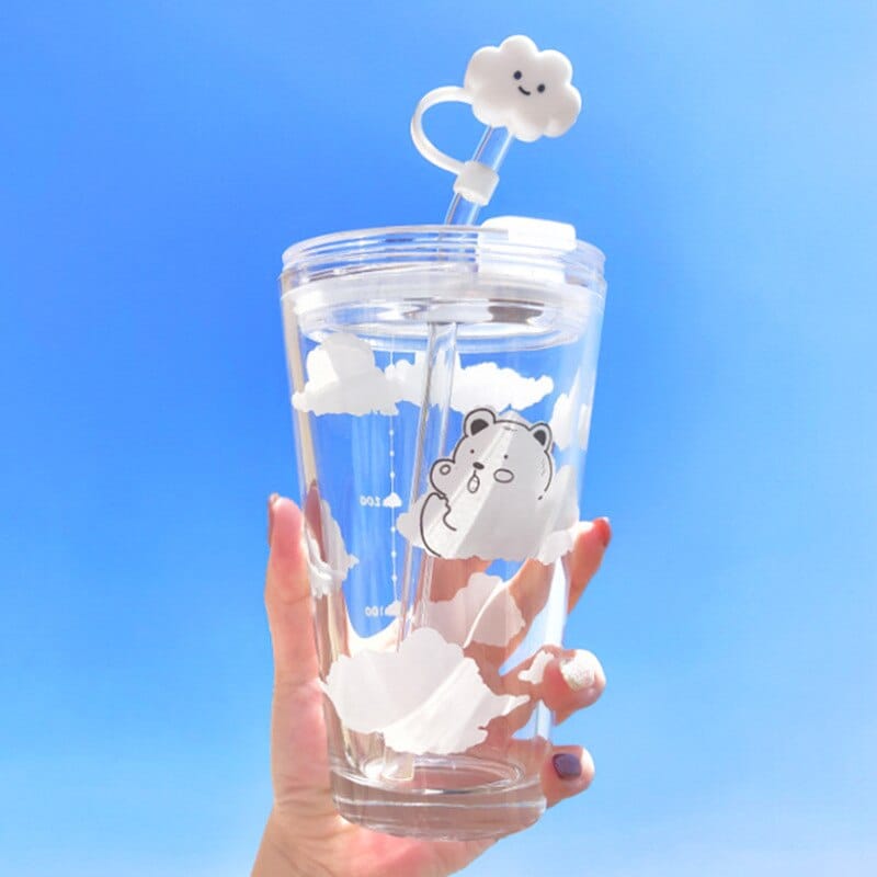 Cloud Bear Glass Travel Cup Bottle The Kawaii Shoppu