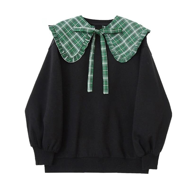 College Plaid Peter Pan Collar Sweater Black Clothing and Accessories The Kawaii Shoppu