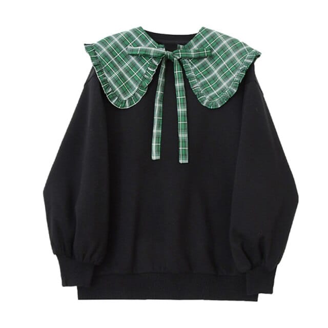 College Plaid Peter Pan Collar Sweater Black M Clothing and Accessories The Kawaii Shoppu