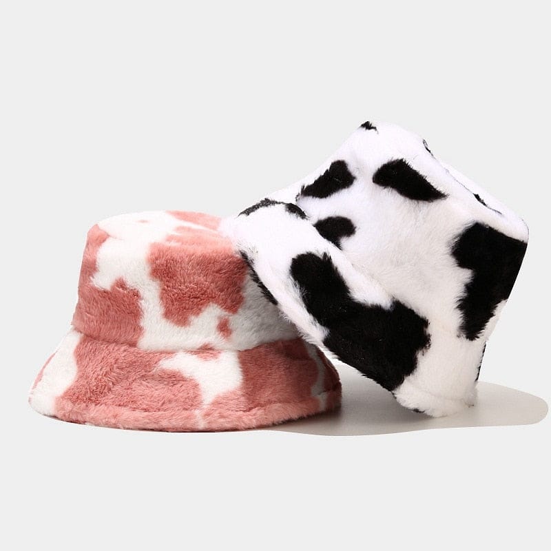 Cow Print Plush Bucket Hat Clothing and Accessories The Kawaii Shoppu