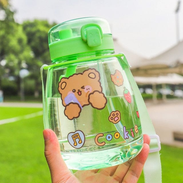 Cute Bear Big Capacity Water Bottle With Straw 1300ml Green Bottle The Kawaii Shoppu