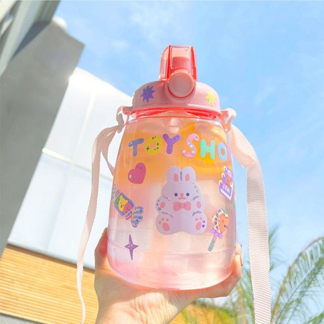Cute Bear Big Capacity Water Bottle With Straw 1300ml Pink A Bottle The Kawaii Shoppu