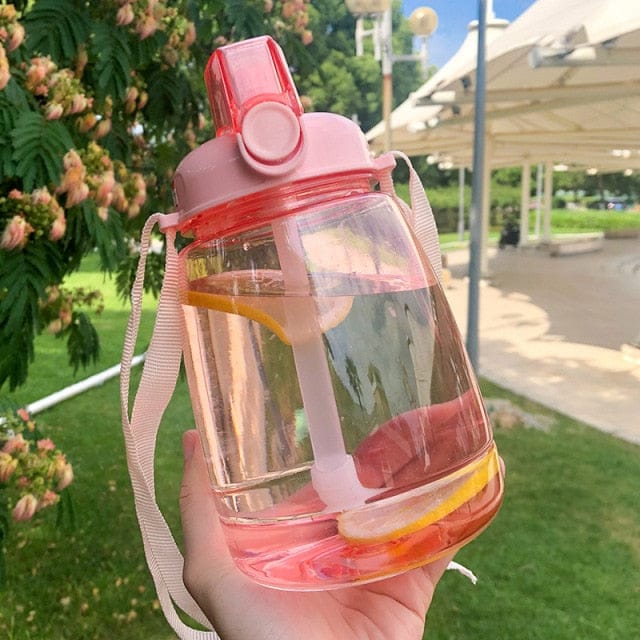 Cute Bear Big Capacity Water Bottle With Straw 1300ml Pink B Bottle The Kawaii Shoppu