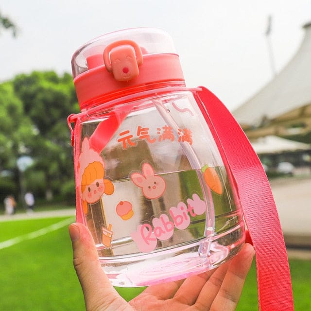 Cute Bear Big Capacity Water Bottle With Straw 1300ml Pink Bottle The Kawaii Shoppu