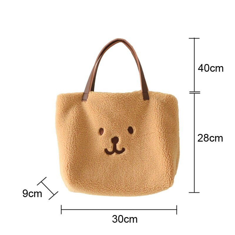 Cute Bear Soft Plush Shoulder Shopping Tote Bag Bags The Kawaii Shoppu