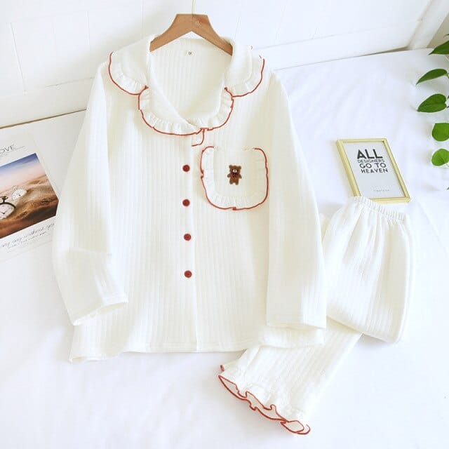 Cute Bear Spring Collar Korean Style House Clothes White XL Clothing and Accessories The Kawaii Shoppu