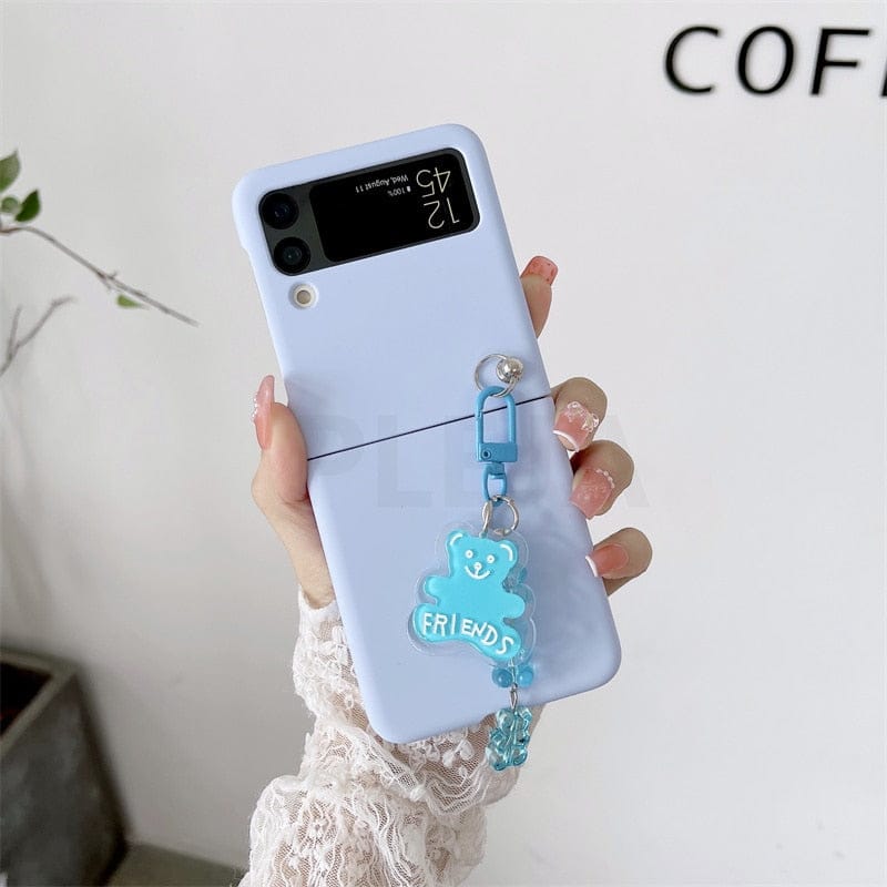 Cute Cartoon Bear Pendant Phone Case For Samsung Galaxy Z Flip 3 For Z Flip 3 Blue Phone Cases & Covers The Kawaii Shoppu
