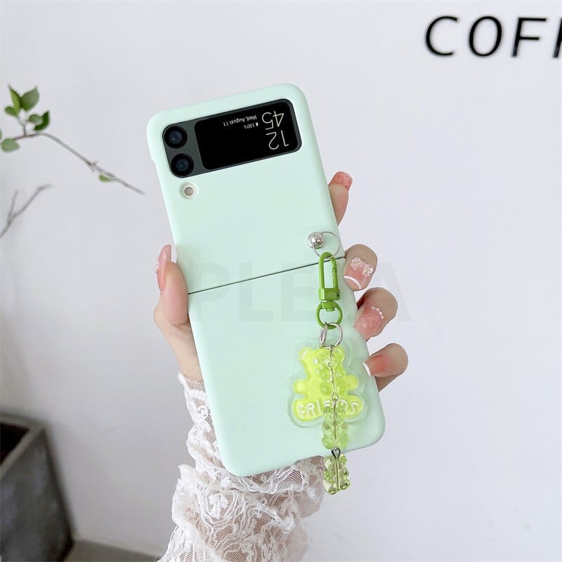 Cute Cartoon Bear Pendant Phone Case For Samsung Galaxy Z Flip 3 For Z Flip 3 Green Phone Cases & Covers The Kawaii Shoppu