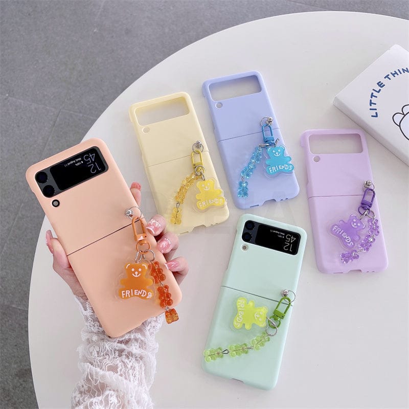Cute Cartoon Bear Pendant Phone Case For Samsung Galaxy Z Flip 3 For Z Flip 3 Phone Cases & Covers The Kawaii Shoppu