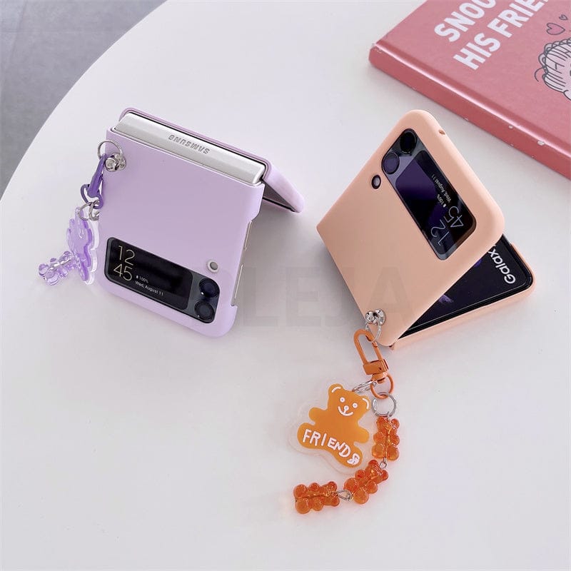 Cute Fluffy Heart Pompom Hand Rope Solid Phone Case For Samsung Z Flip 3