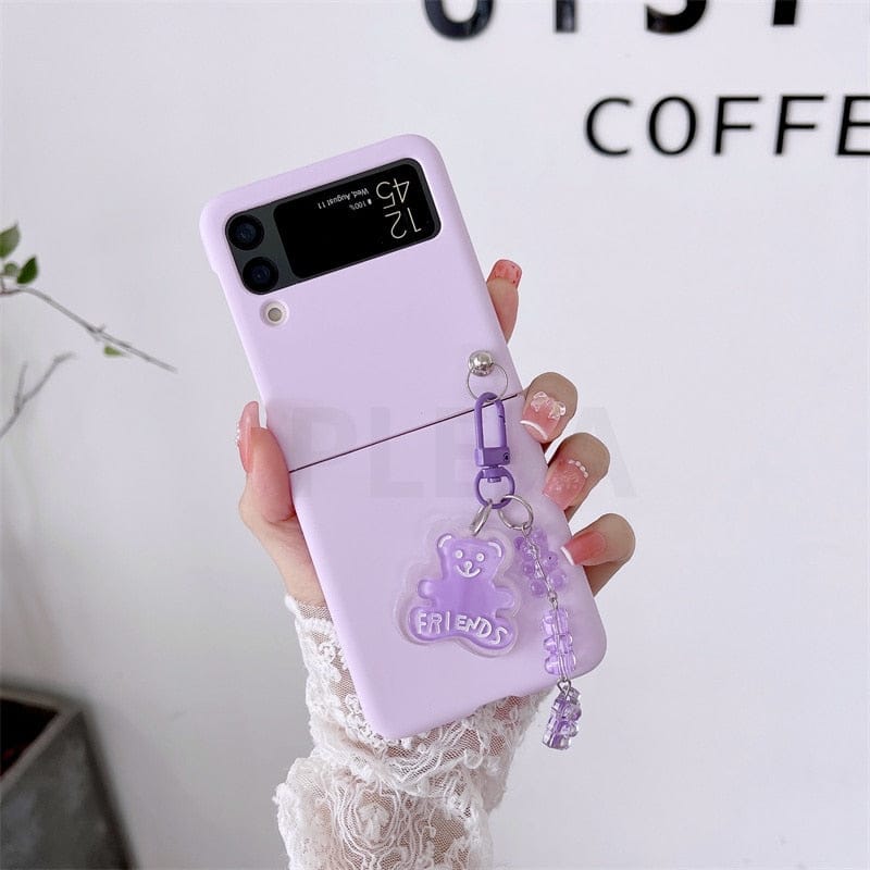 Cute Cartoon Bear Pendant Phone Case For Samsung Galaxy Z Flip 3 For Z Flip 3 Purple Phone Cases & Covers The Kawaii Shoppu