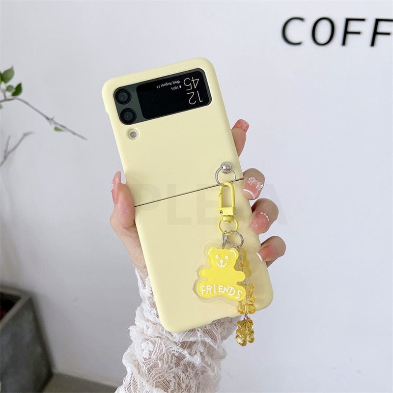 Cute Cartoon Bear Pendant Phone Case For Samsung Galaxy Z Flip 3 For Z Flip 3 Yellow Phone Cases & Covers The Kawaii Shoppu