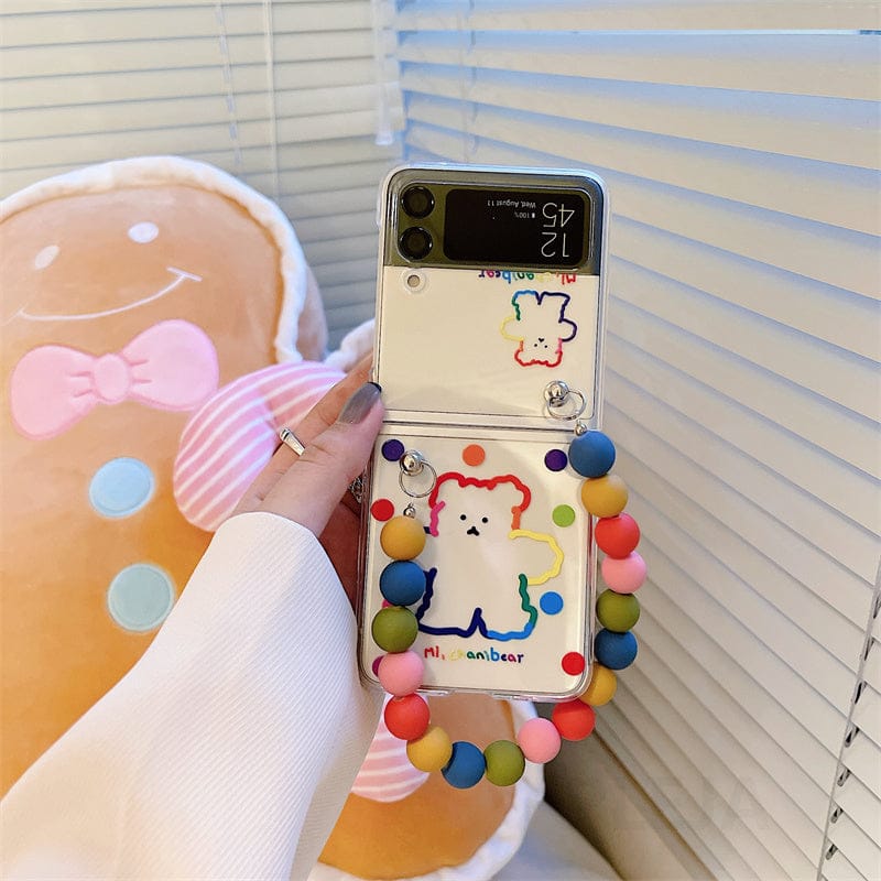 Cute Colorful Bear Bracket Bracelet Phone Case For Samsung Galaxy Z Flip 3 For Z Flip 3 Phone Cases & Covers The Kawaii Shoppu