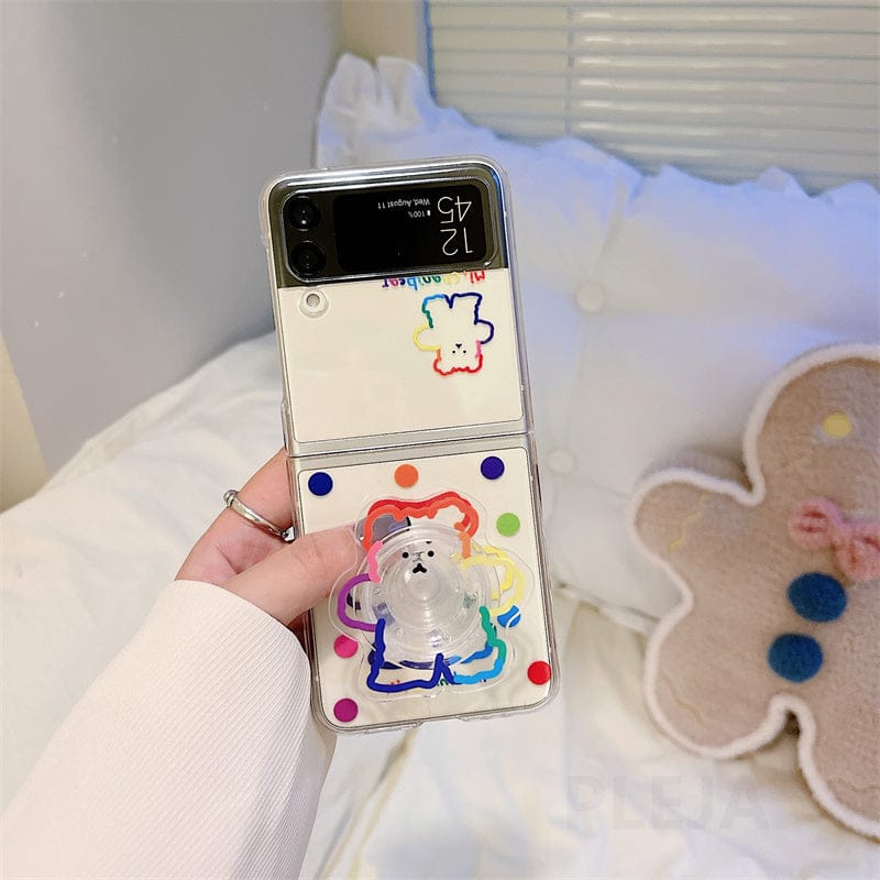 Cute Colorful Bear Bracket Bracelet Phone Case For Samsung Galaxy Z Flip 3 For Z Flip 3 Phone Cases & Covers The Kawaii Shoppu