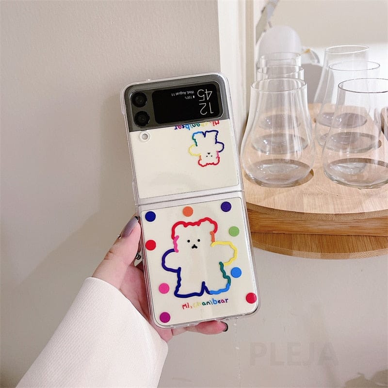 Cute Colorful Bear Bracket Bracelet Phone Case For Samsung Galaxy Z Flip 3 For Z Flip 3 Plain Phone Cases & Covers The Kawaii Shoppu