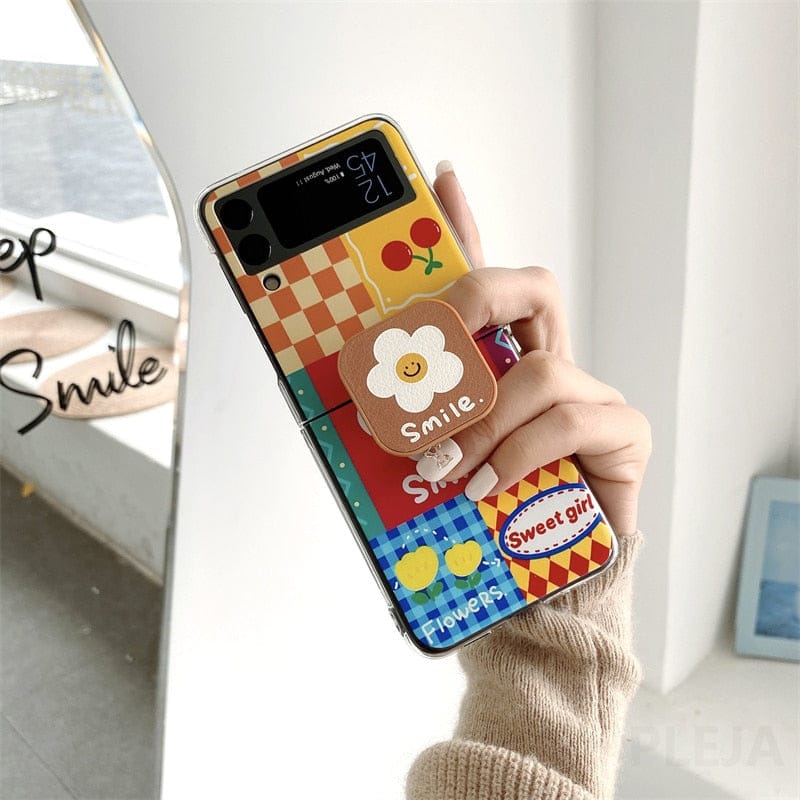 Cute Flower Bracket Phone Case For Samsung Galaxy Z Flip 3 For Z Flip 3 With Phone Grip Phone Cases & Covers The Kawaii Shoppu