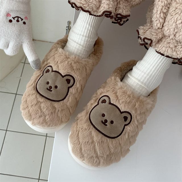 Cute Fluffy Kawaii Slippers brown bear 2 EU 35-36 Shoes The Kawaii Shoppu