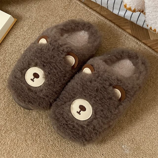 Cute Fluffy Kawaii Slippers fluffy bear coffee EU 35-36 Shoes The Kawaii Shoppu