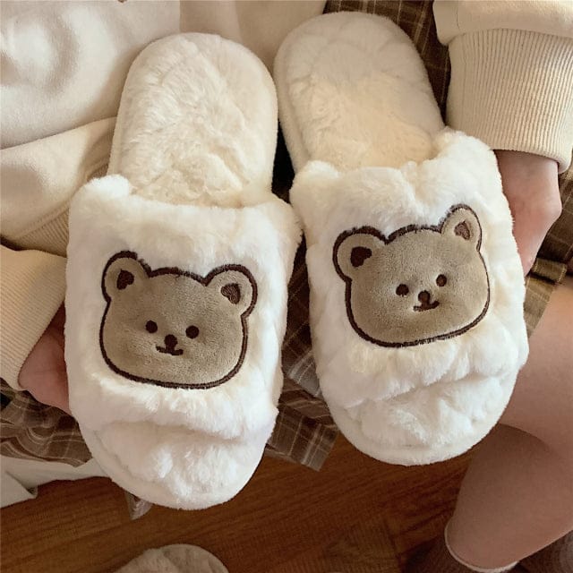Cute Fluffy Kawaii Slippers open white bear EU 37-38 Shoes The Kawaii Shoppu