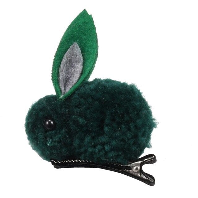 Cute Hair Ball Rabbit Hair Clip Dark green Accessory The Kawaii Shoppu