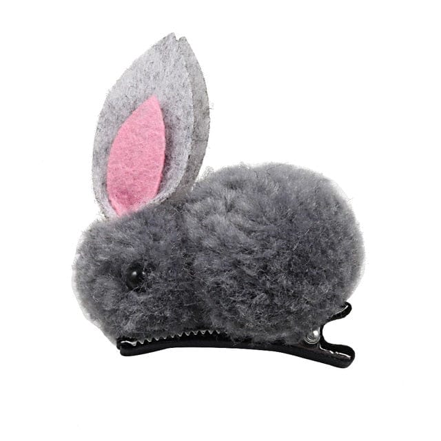 Cute Hair Ball Rabbit Hair Clip grey Accessory The Kawaii Shoppu